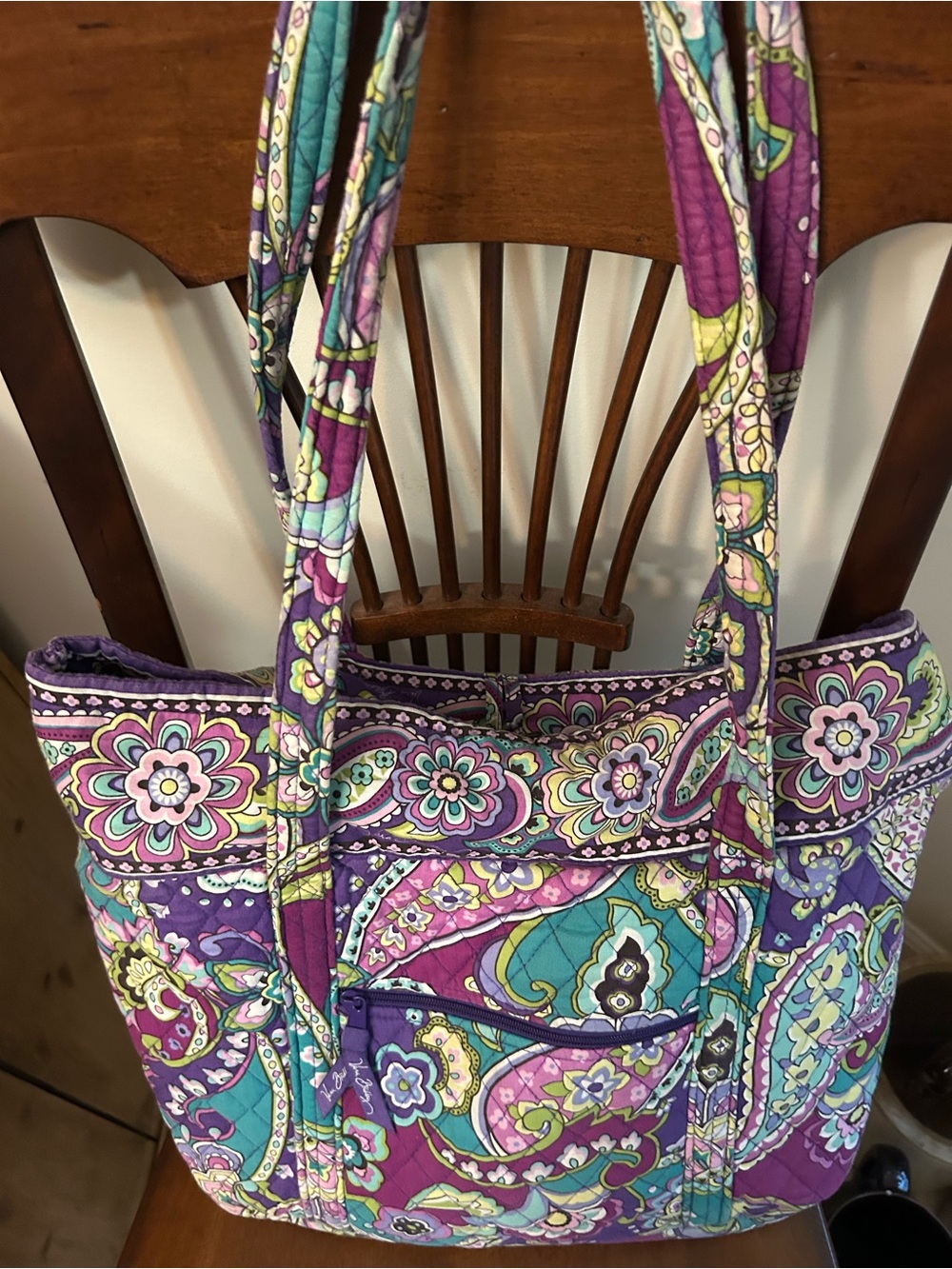 Vera Bradley Quilted Floral Paisley Tote Bag in Purple and Teal